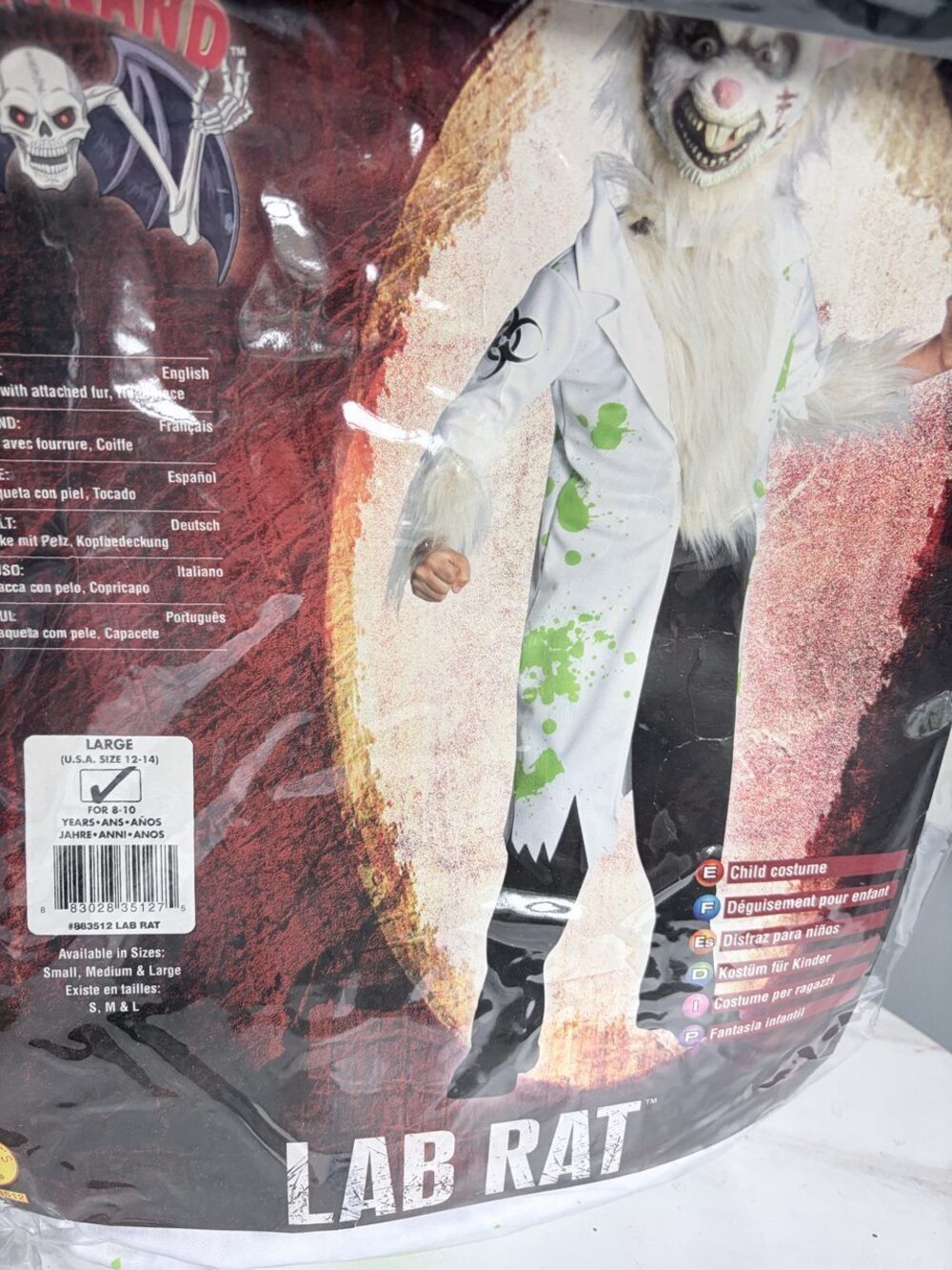 Rubie's Lab Rat Child Halloween Costume Jacket and Headpiece Large 8-10 NIP